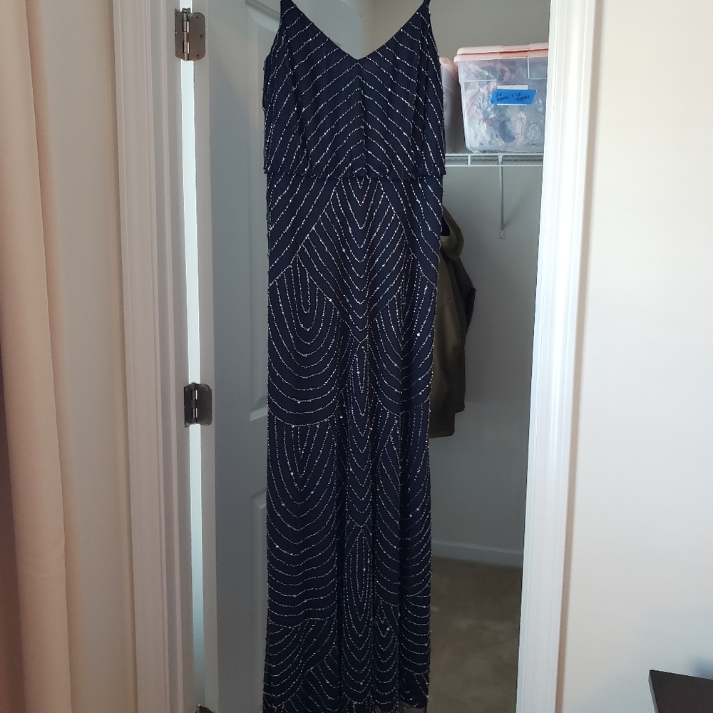 Adrianna Papell Beaded Dress Navy Blue 8P